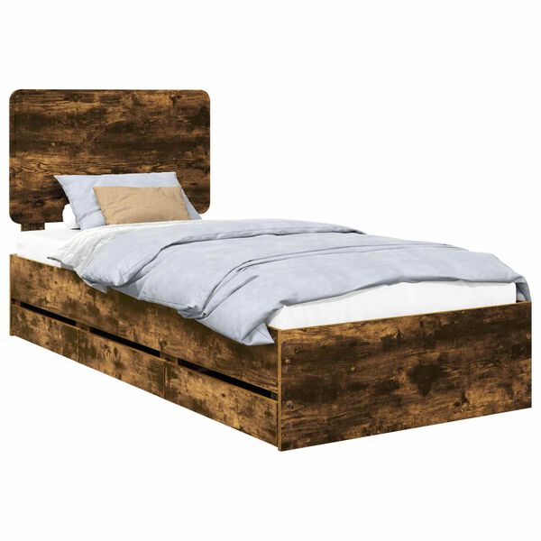 vidaXL Bed Frame with Drawer Smoked Oak 75 x 190 cm Engineer Wood
