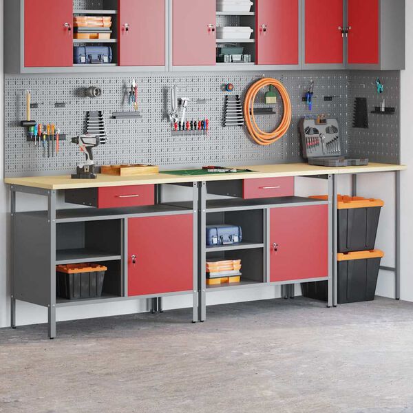 vidaXL Work Bench Set with Drawer 3 pcs Black 255 x 55 x 85 cm Steel