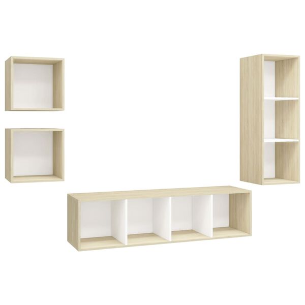 vidaXL 4 Piece TV Cabinet Set White and Sonoma Oak Engineered Wood