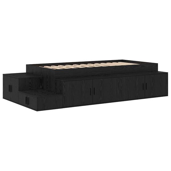 vidaXL Storage Bed Frame with Storage Black Oak 100 cm Engineered Wood