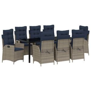 vidaXL Garden Dining Set with Cushion 9 pcs Grey and Black Rattan