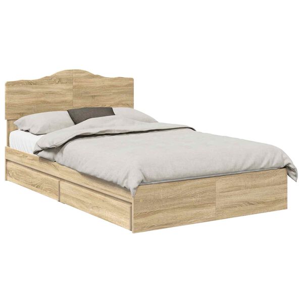 vidaXL Storage Bed with Drawer Sonoma Oak 120 x 190 cm Engineered Wood