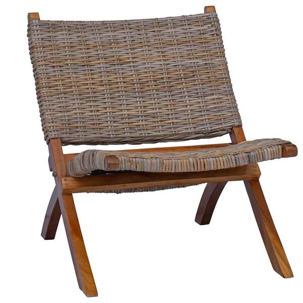 vidaXL Relaxing Chair Natural Kubu Rattan and Solid Mahogany Wood
