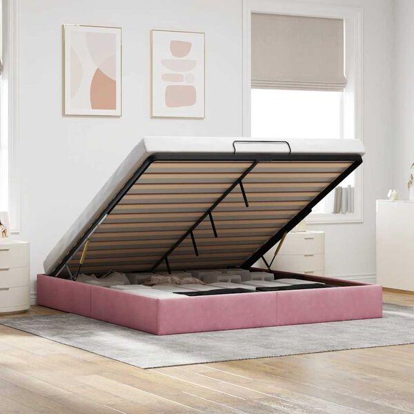 vidaXL Ottoman Bed Frame No Mattress Pink 200x200 cm Velvet