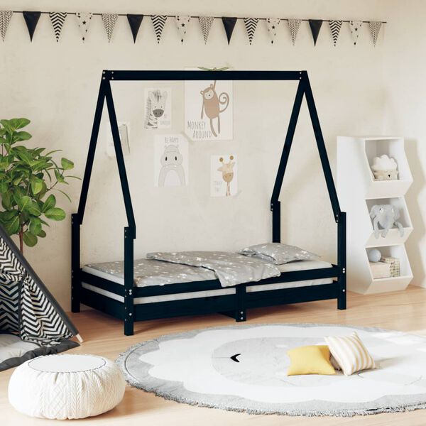 vidaXL Kids Bed Frame Black 70x140 cm Solid Wood Pine