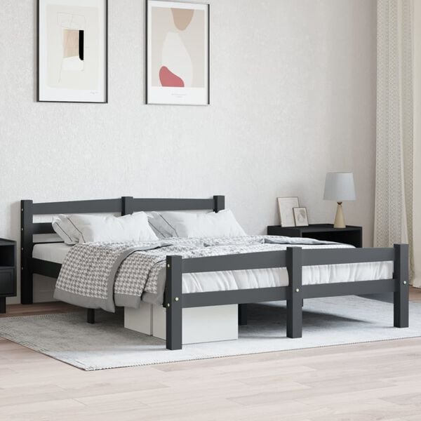 vidaXL Bed Frame without Mattress Dark Grey Solid Pinewood 140x200 cm