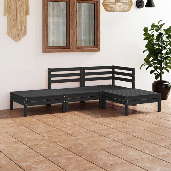 vidaXL 4 Piece Garden Lounge Set Black Solid Pinewood