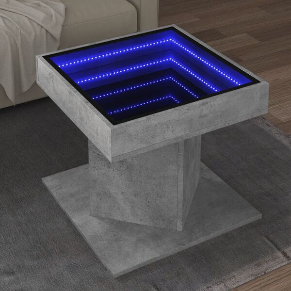 vidaXL Coffee Table with LED Concrete Grey 50x50x45 cm Engineered Wood