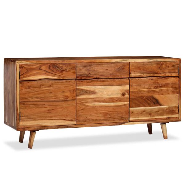vidaXL Sideboard Solid Wood with Carved Doors 160x40x75 cm