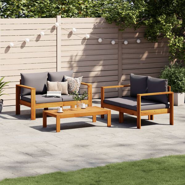 vidaXL 3 Piece Garden Sofa Set with Cushions Solid Wood Acacia