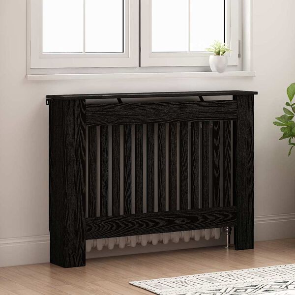 vidaXL Radiator Cover Black Oak 112 x 19 x 81.5 cm Engineered Wood
