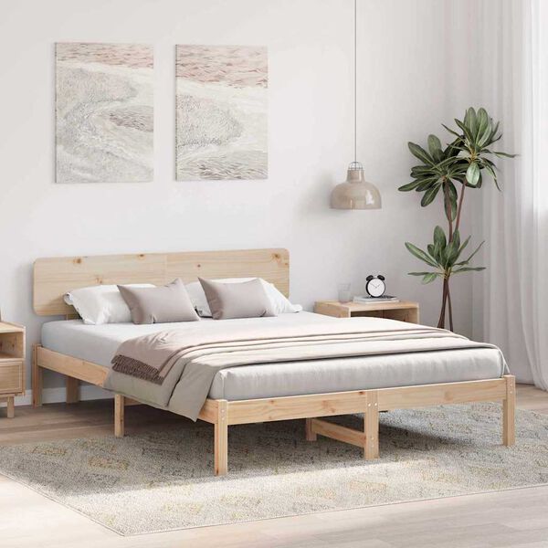 vidaXL Bed Frame with Headboard Natural 150 x 200 cm Solid Pine Wood