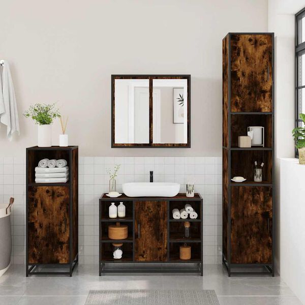 vidaXL 4&nbsp;Piece Bathroom Furniture Set&nbsp;Smoked Oak Engineered Wood