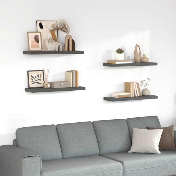 vidaXL Floating Wall Shelves 4 pcs High Gloss Grey 80x23.5x3.8 cm MDF