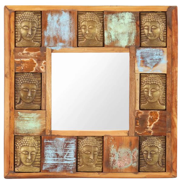 vidaXL Mirror with Buddha Cladding 50x50 cm Solid Reclaimed Wood