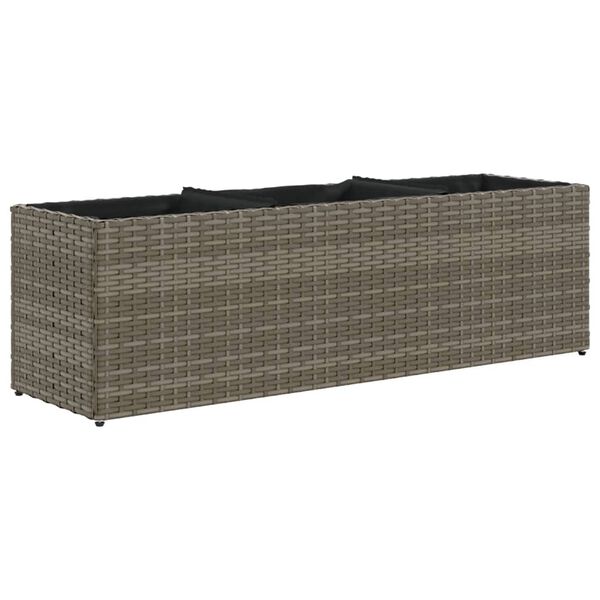vidaXL Garden Planter with 3 Pots Grey 105x30x32 cm Poly Rattan