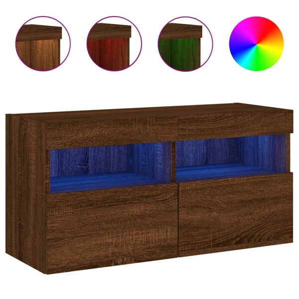 vidaXL TV Wall Cabinet with LED Lights Brown Oak 80x30x40 cm