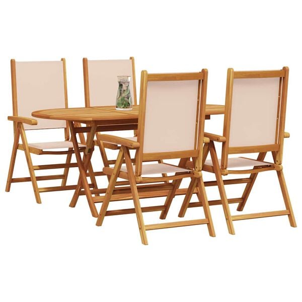 vidaXL Garden Dining Set Folding 5 pcs Beige Solid acacia wood