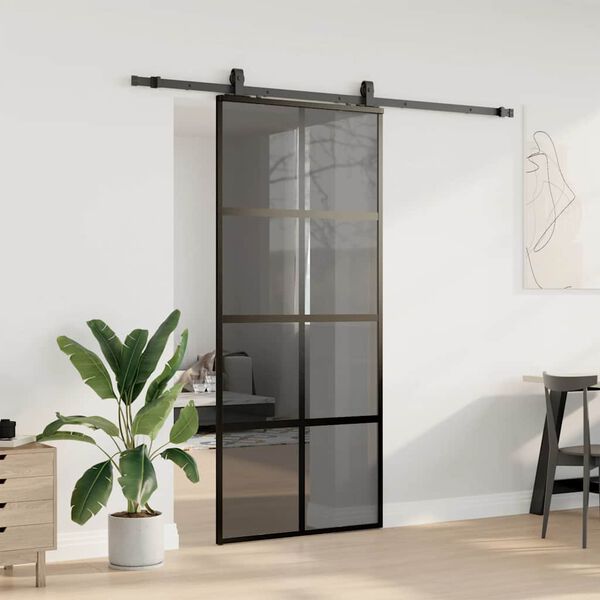 vidaXL Sliding Door with Hardware Set Black 90x205 cm Tempered Glass
