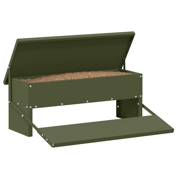 vidaXL Chicken Treadle Feeder Olive Green 48.5 x 39.5 x 19 cm