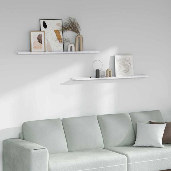 vidaXL Wall Shelf 2 pcs White Marble 115 x 9 x 3 cm Engineered Wood