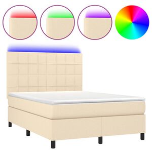 vidaXL Box Spring Bed with Mattress&LED Cream 140x200 cm Fabric