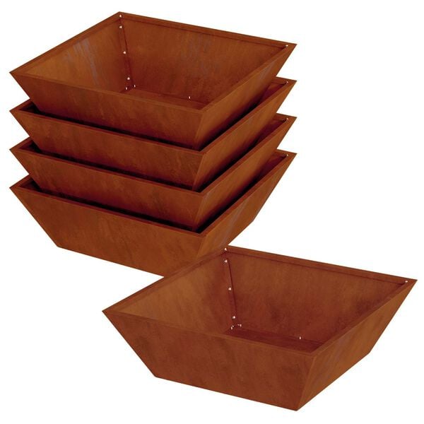vidaXL Garden Planter 5 pcs Rusty 50 x 50 x 15 cm Weathering Steel