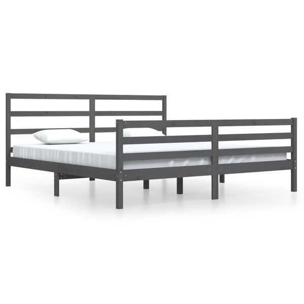 vidaXL Bed Frame without Mattress Grey Solid Wood Pine 200x200 cm