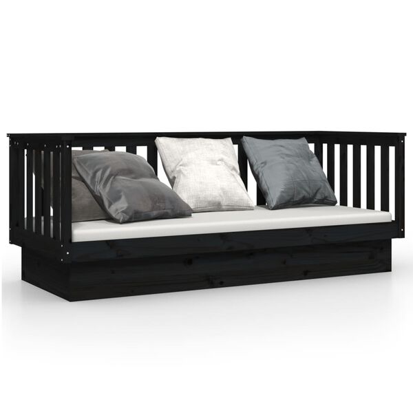 vidaXL Day Bed without Mattress Black 75x190 cm Small Single Solid Wood Pine