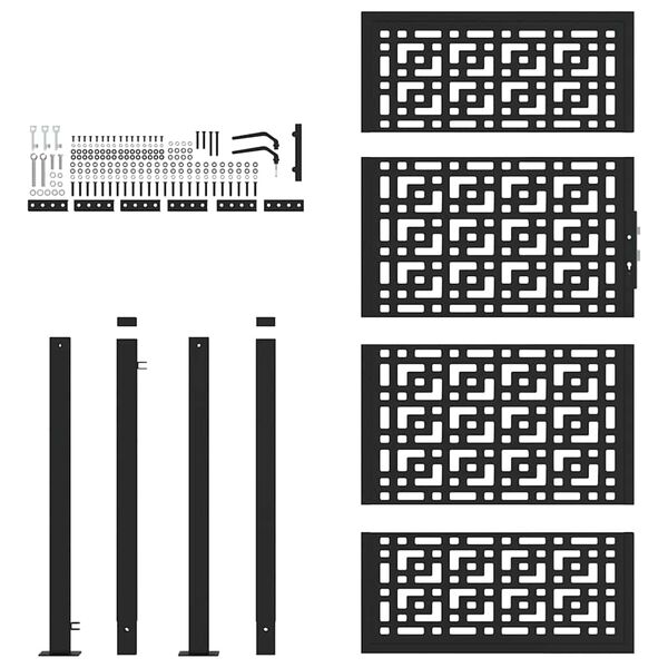 vidaXL Garden Gate Black 100x175 cm Steel Cross Design