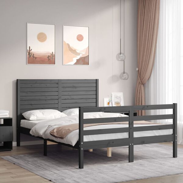 vidaXL Bed Frame without Mattress Grey 140x200 cm Solid Wood