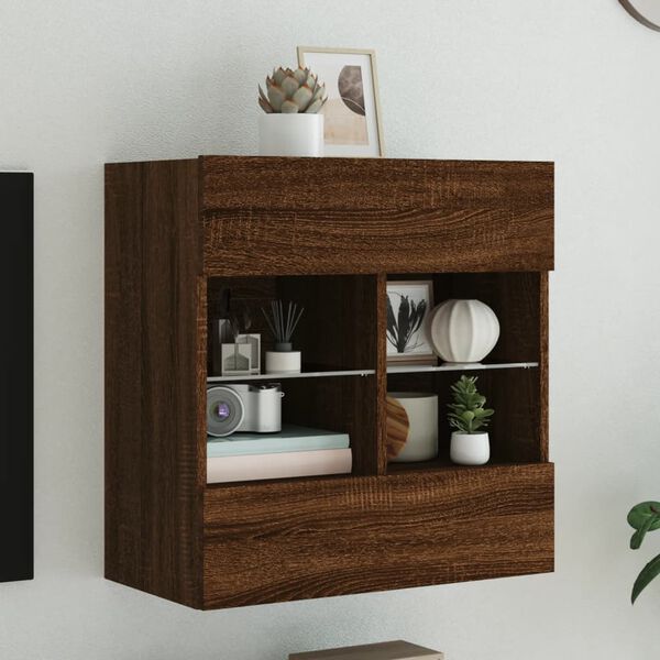 vidaXL TV Wall Cabinet with LED Lights Brown Oak 58.5x30x60.5 cm