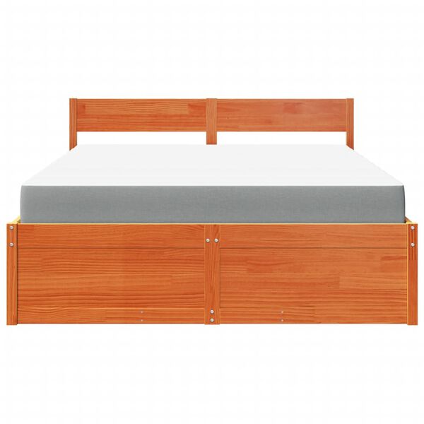 vidaXL Bed with Drawers and Mattress Wax Brown 140x200 cm Solid Wood Pine