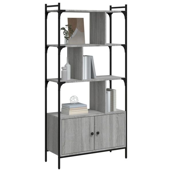 vidaXL Bookcase with Doors Grey Sonoma 76.5x30x154.5 cm Engineered Wood