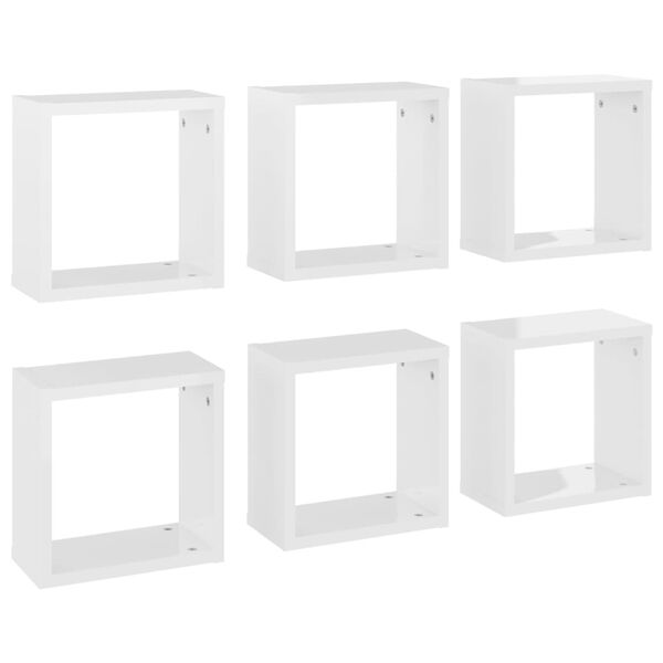 vidaXL Wall Cube Shelves 6 pcs High Gloss White 30x15x30 cm