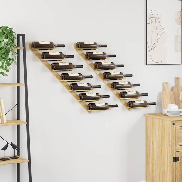 vidaXL Wall-mounted Wine Rack for 7 Bottles 2 pcs Gold Metal