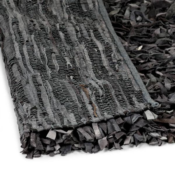 vidaXL Shaggy Rug Genuine Leather 160x230 cm Grey