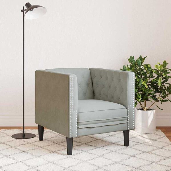 vidaXL Chesterfield Sofa Chair Light grey 71 x 74.5 x 70.5 cm Velvet