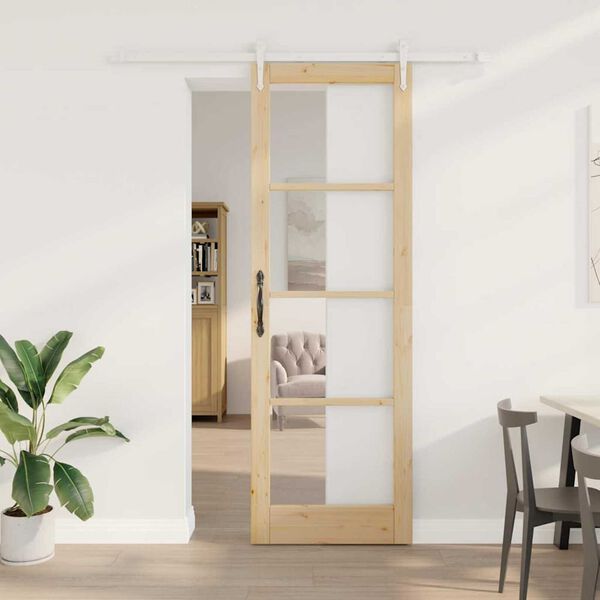 vidaXL Sliding Door Natural 78 x 232 cm Solid Pine Wood and Glass
