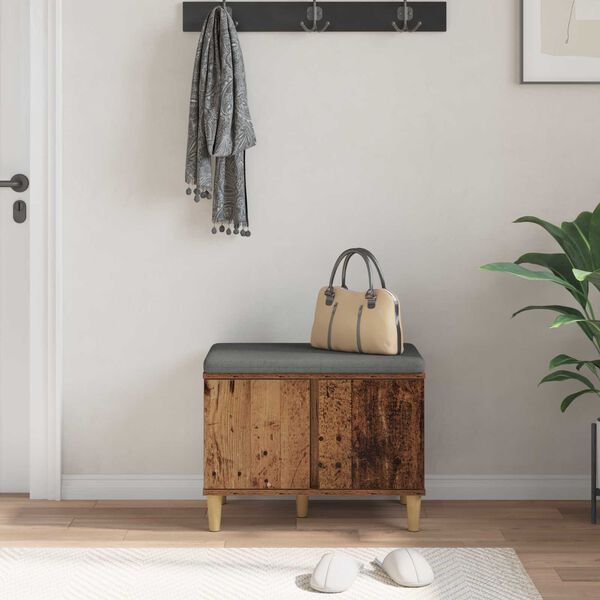 vidaXL Hall Bench with Cushion with Storage Old Wood 60 x 38 x 46 cm