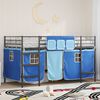 vidaXL Kids'Loft Bed Frame with Curtains Black and Blue 90 x 200 cm