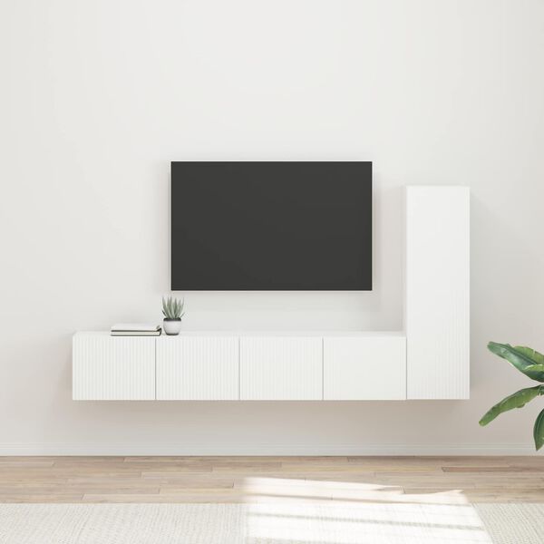 vidaXL TV Cabinet Set Wall-mounted 2 pcs White Engineered Wood