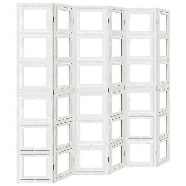 vidaXL Room Divider 6 Panels White Solid Wood Paulownia