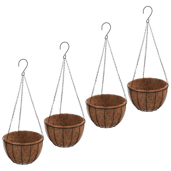 vidaXL Hanging Planters 4 pcs with Coco Liners Black &Oslash; 35x52 cm Steel