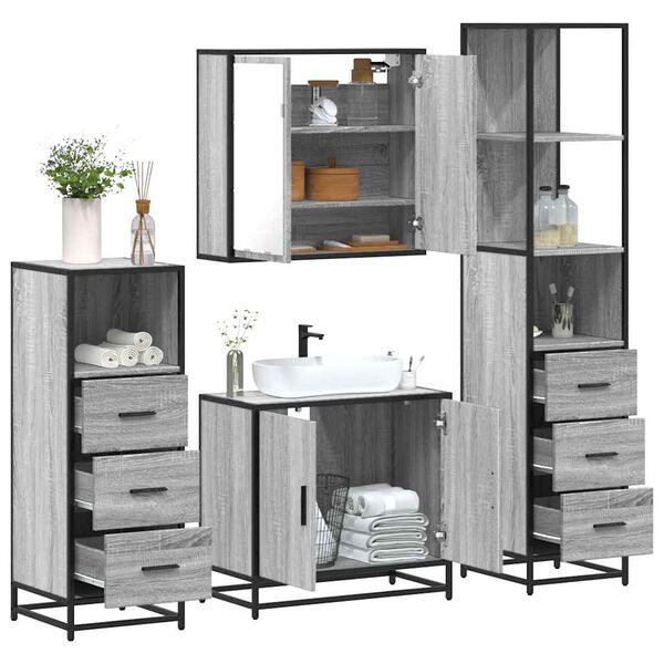 vidaXL 4&nbsp;Piece Bathroom Furniture Set&nbsp;Grey Sonoma Engineered Wood