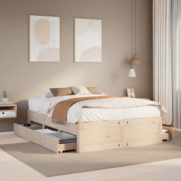 vidaXL Bed Frame without Mattress with Drawers 160x200 cm Solid Wood Pine