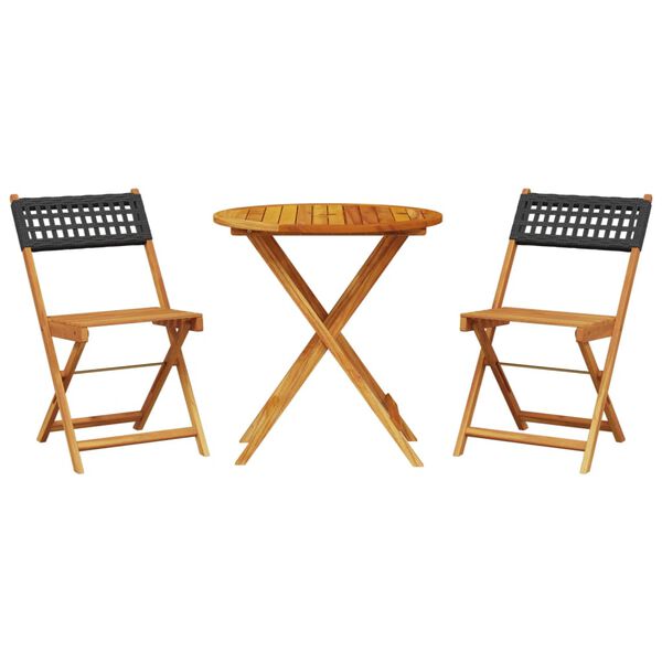 vidaXL 3 Piece Bistro Set Black Poly Rattan and Solid Wood
