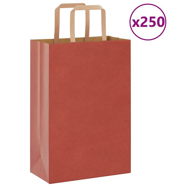 vidaXL Paper Bags 250 pcs with Handles Red 21x11x31 cm