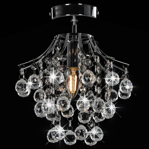 vidaXL Ceiling Lamp with Crystal Beads Silver Round E14