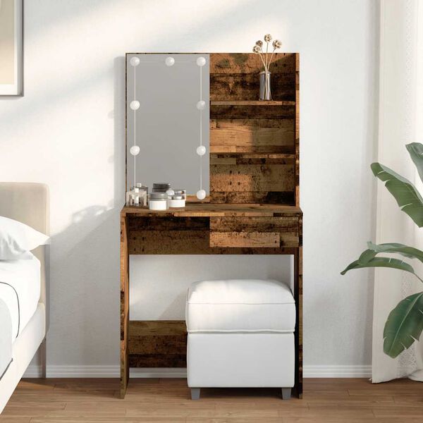 vidaXL Dressing Table with LED Old Wood 74.5x40x141 cm